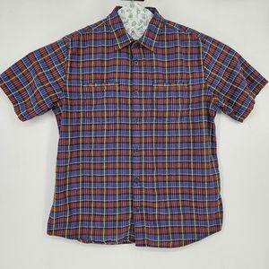 Carbon 2 Cobalt Shirt Mens Medium Button Up Short Sleeve Preppy Plaid Blue Red